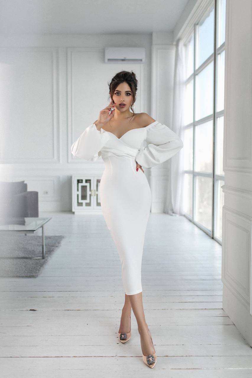Puff-Sleeve Midi Dress