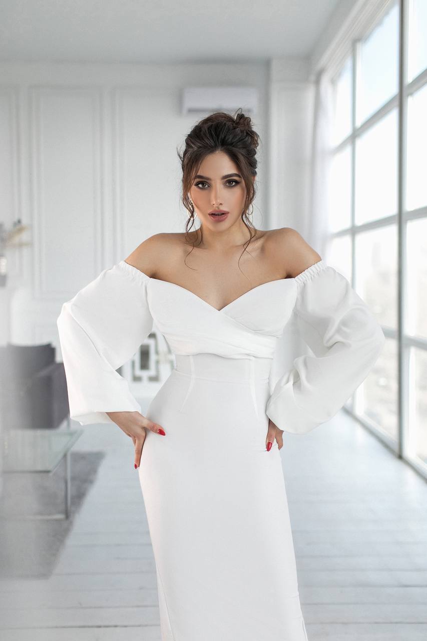 Puff-Sleeve Midi Dress