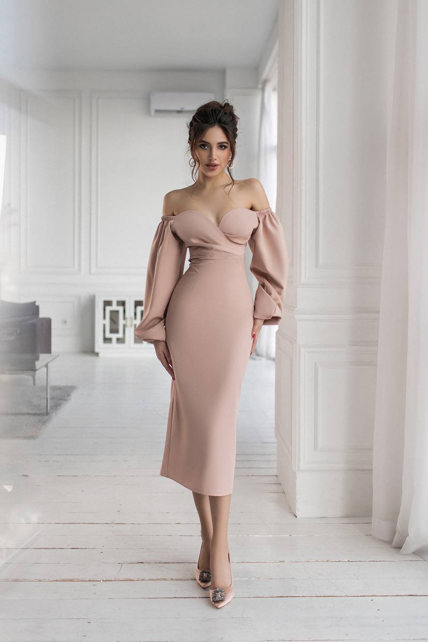 Puff-Sleeve Midi Dress