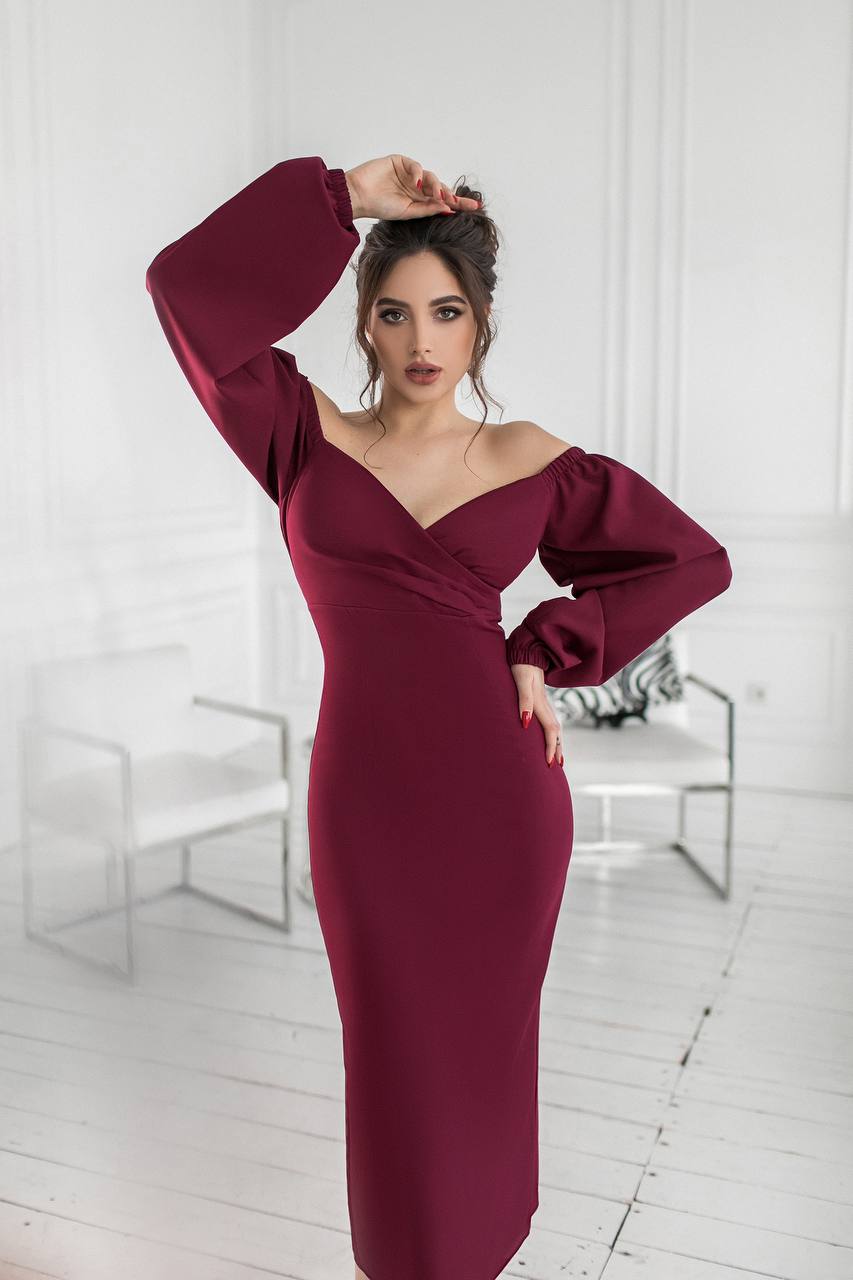 Puff-Sleeve Midi Dress