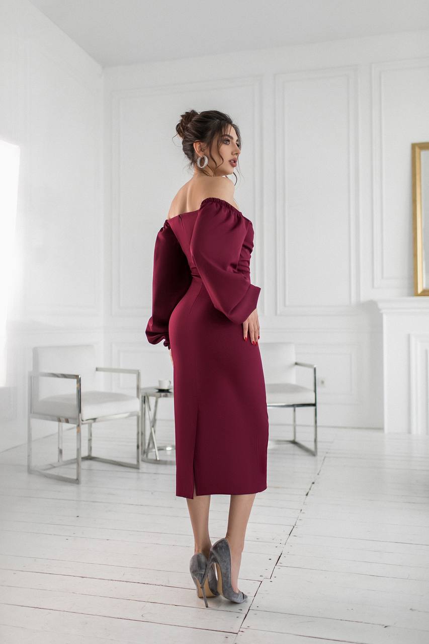 Puff-Sleeve Midi Dress