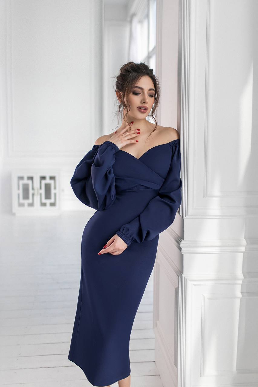 Puff-Sleeve Midi Dress