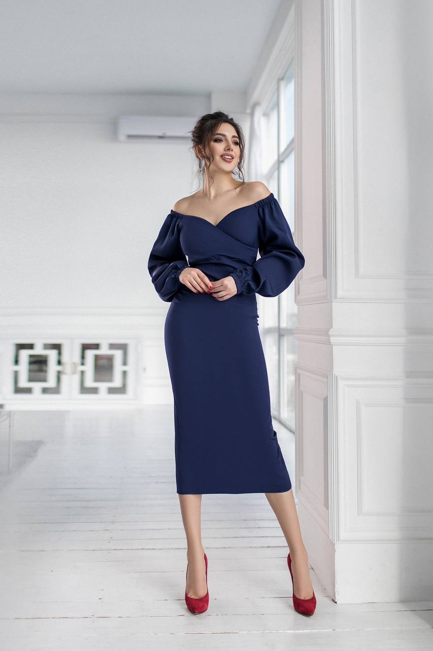 Puff-Sleeve Midi Dress