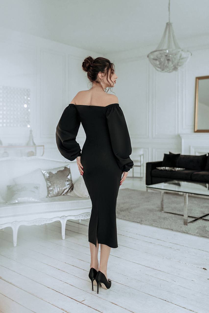 Puff-Sleeve Midi Dress