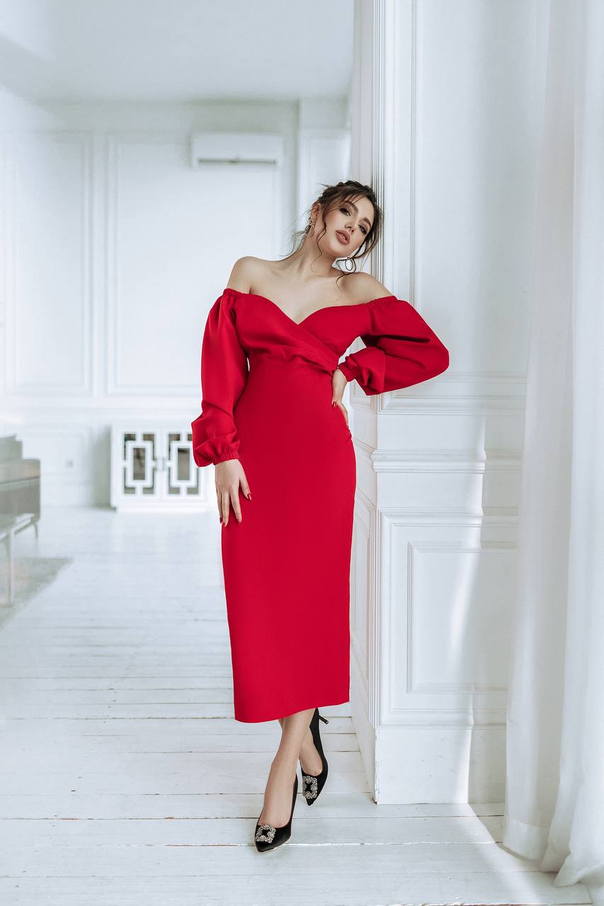 Puff-Sleeve Midi Dress