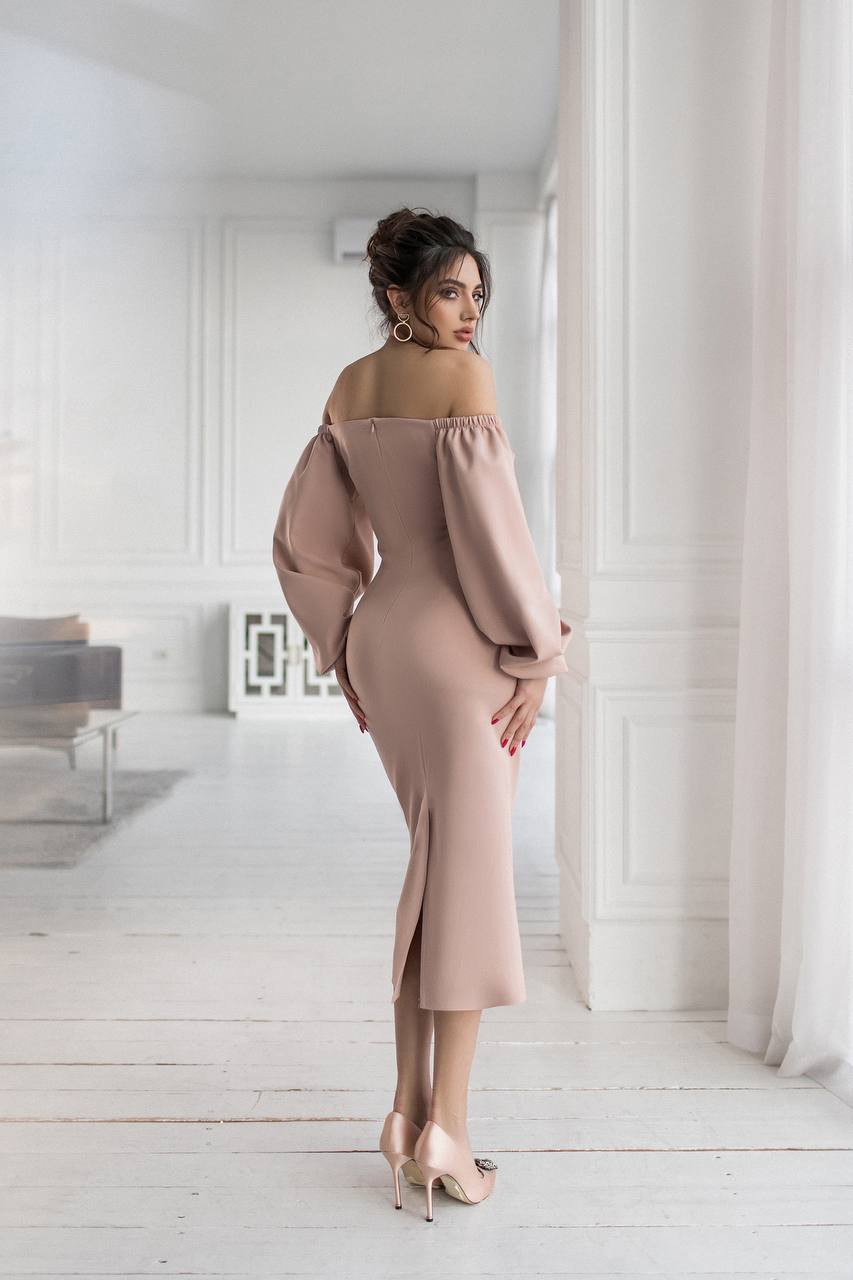 Puff-Sleeve Midi Dress
