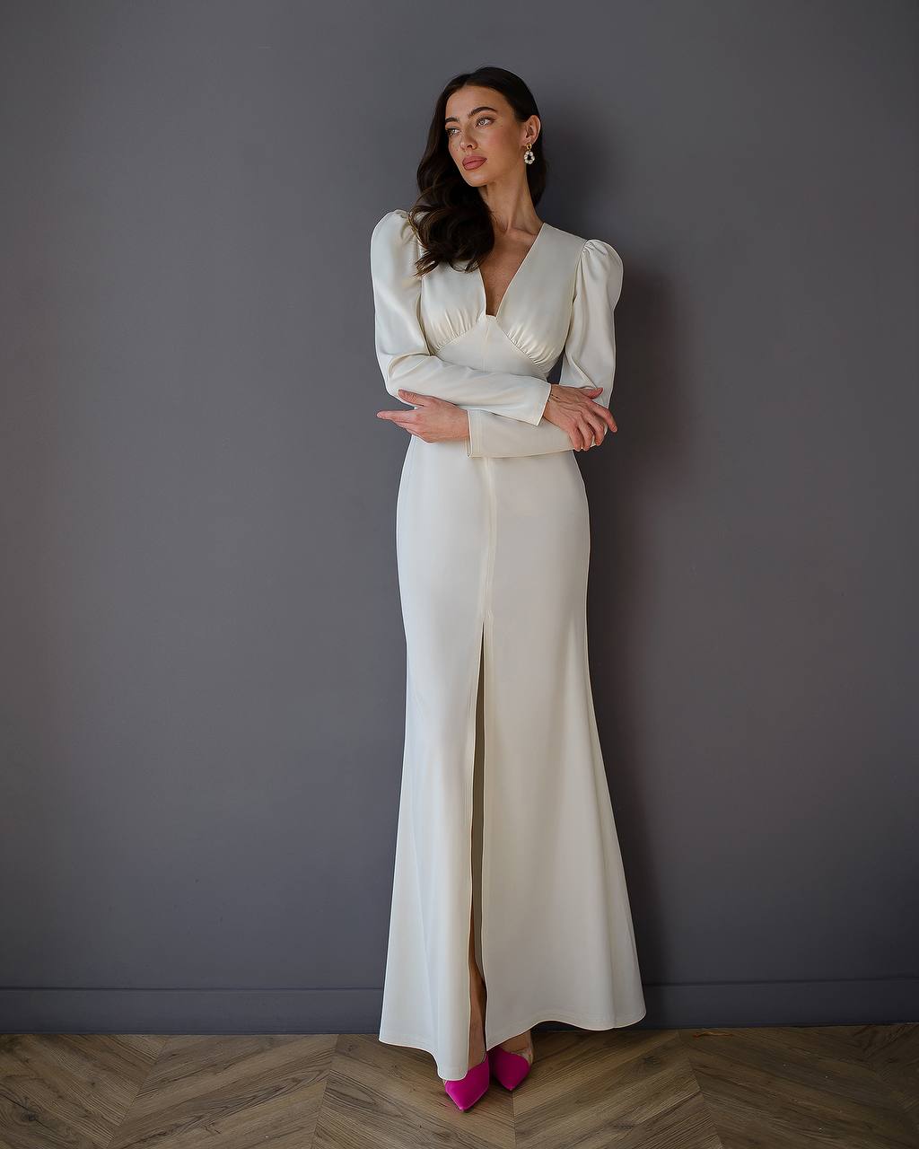 V-neck Puff Sleeve Maxi Dress