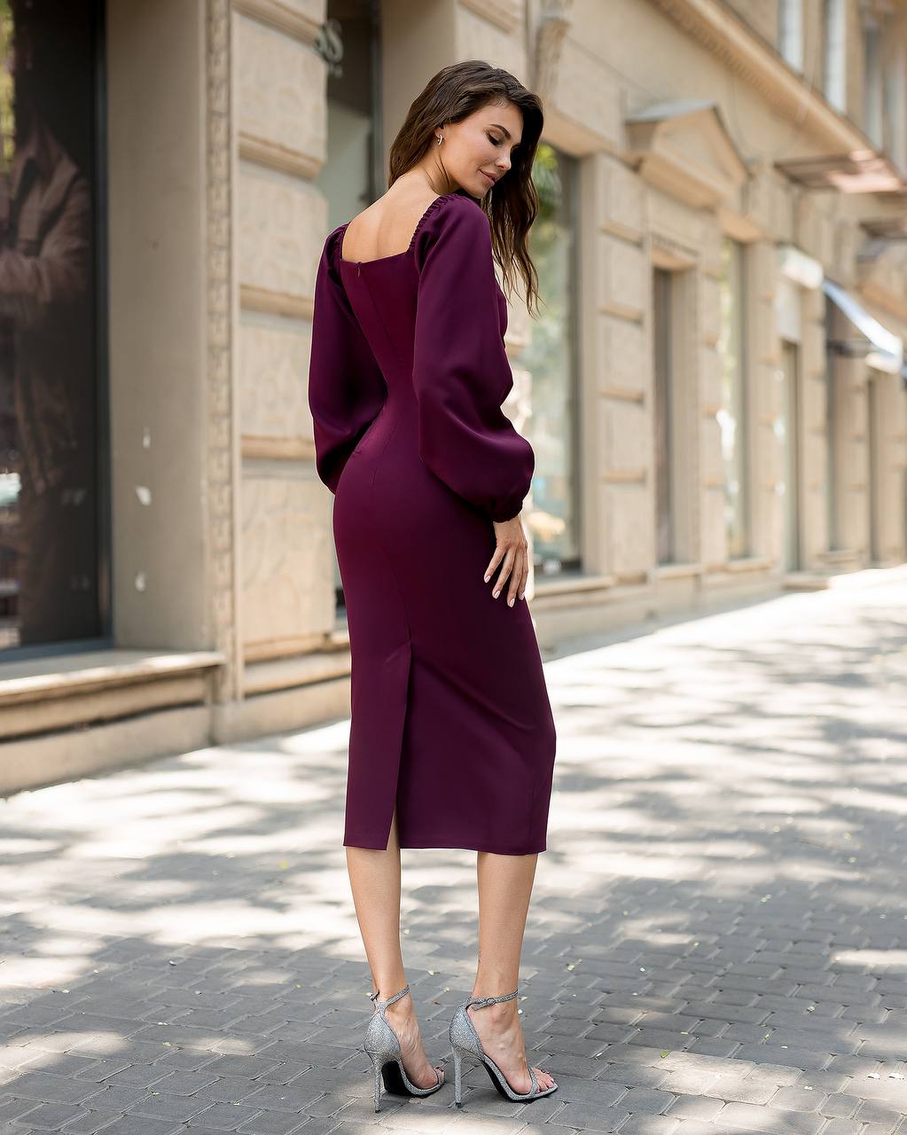 Puff-Sleeve Midi Dress