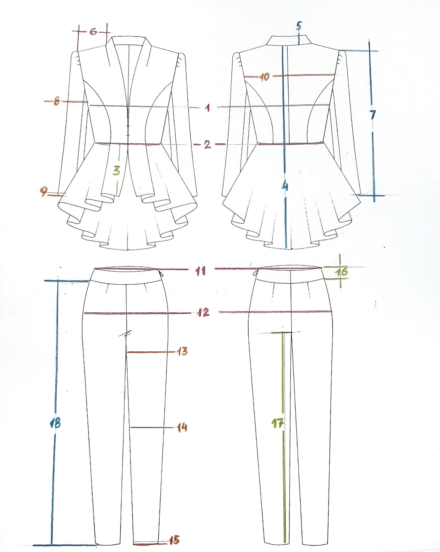 2-Piece Formal Pants Suit with Peplum Deep V-Jacket