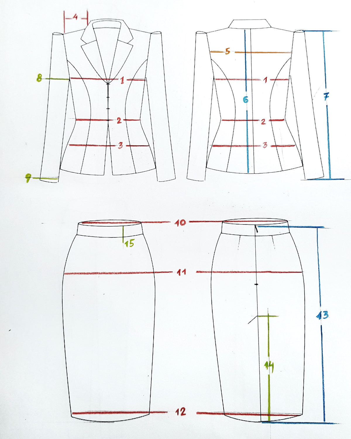 2-Piece Elegant Pencil Skirt Suit And Deep V Elongated Fitted Jacket