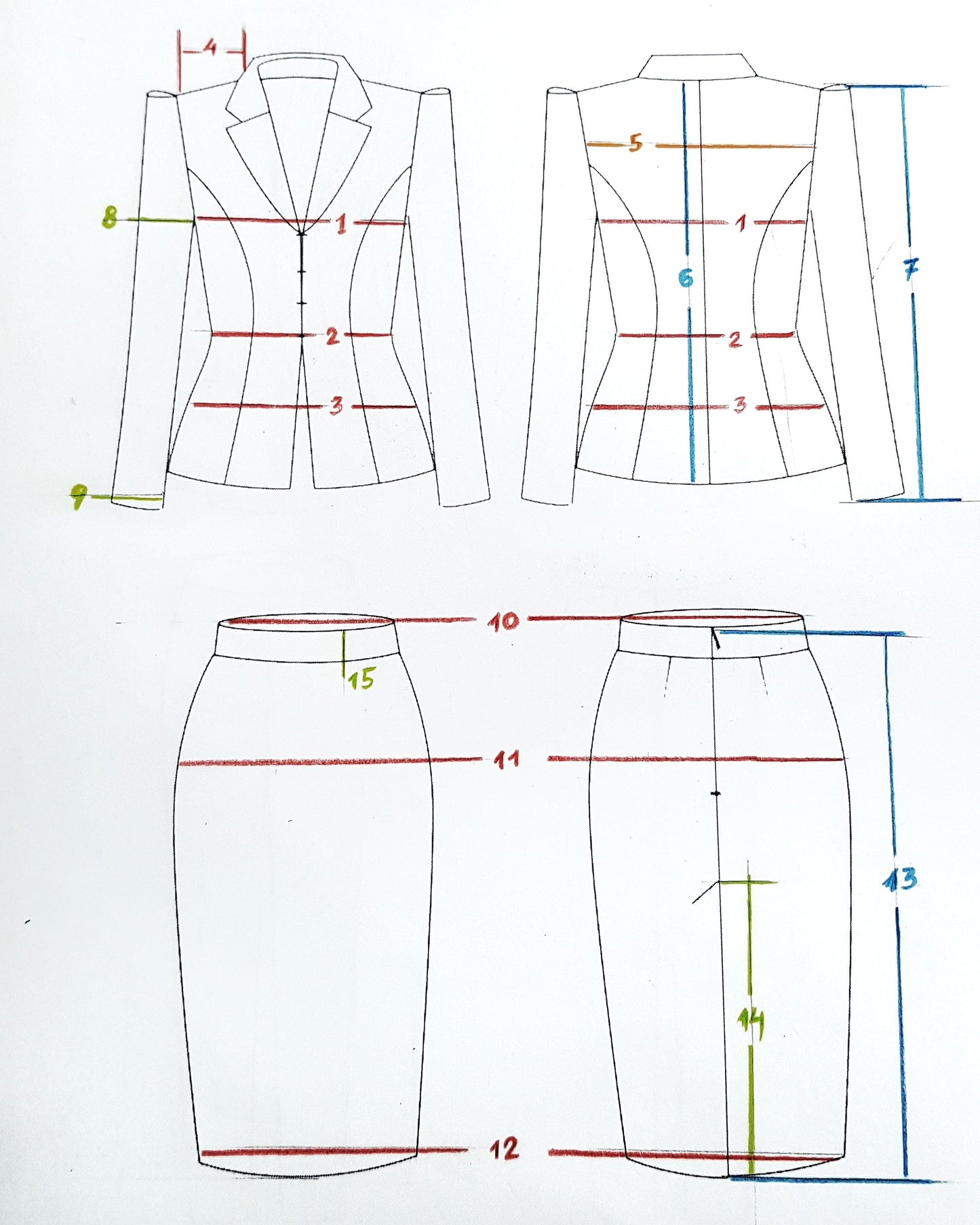 2-Piece Elegant Pencil Skirt Suit And Deep V Elongated Fitted Jacket