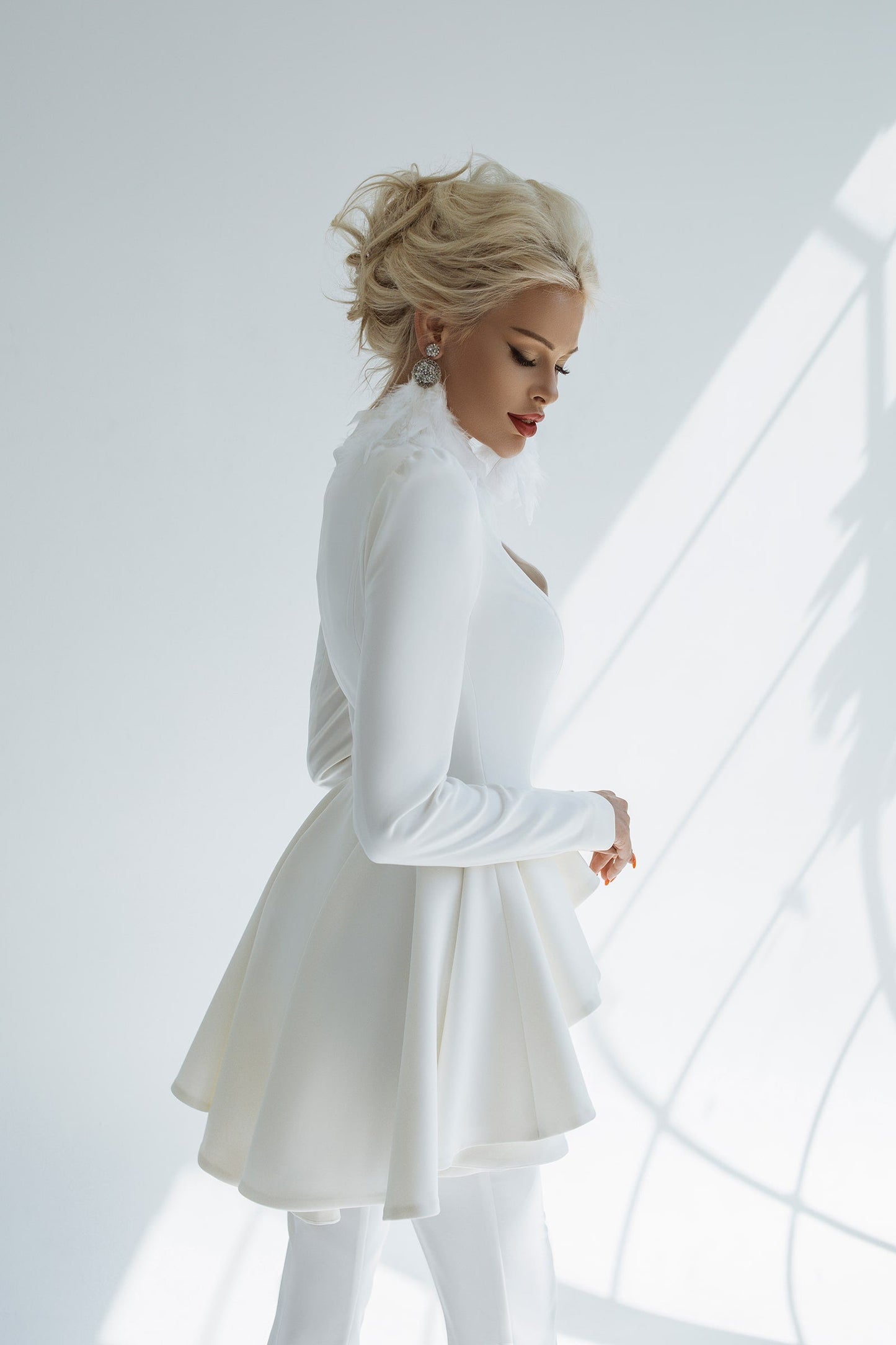 2-Piece Formal Pants Suit with Peplum Deep V-Jacket