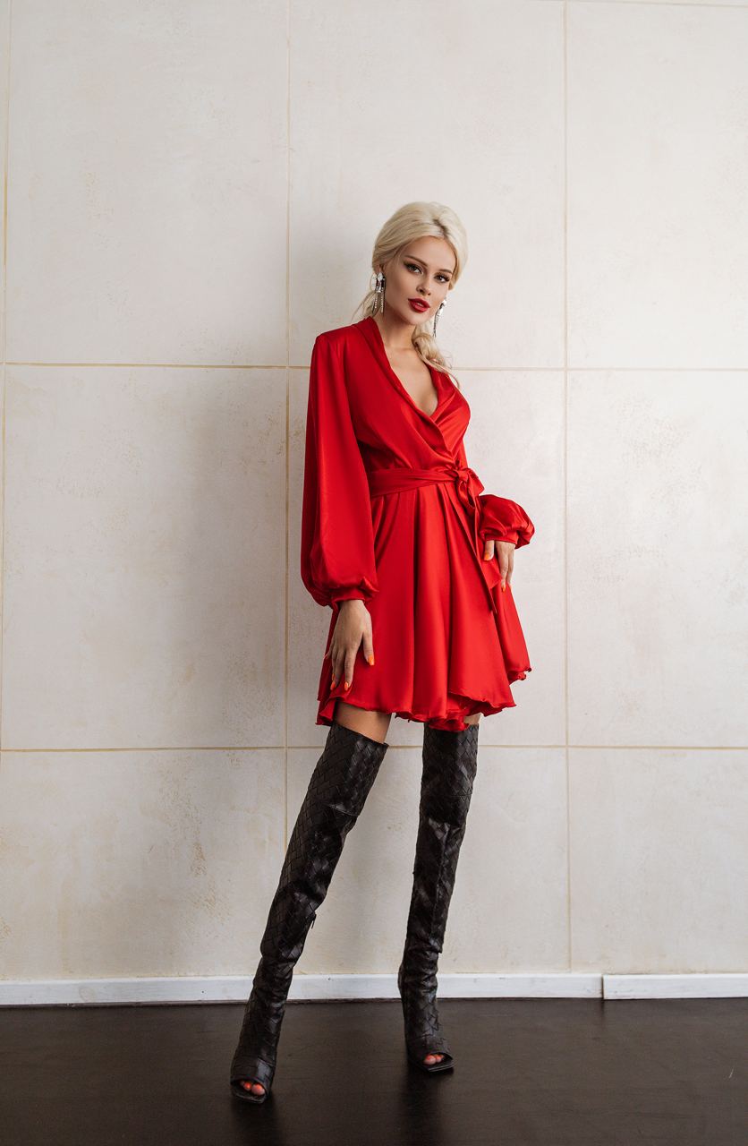Silk Dress Mini A-line Long Sleeve