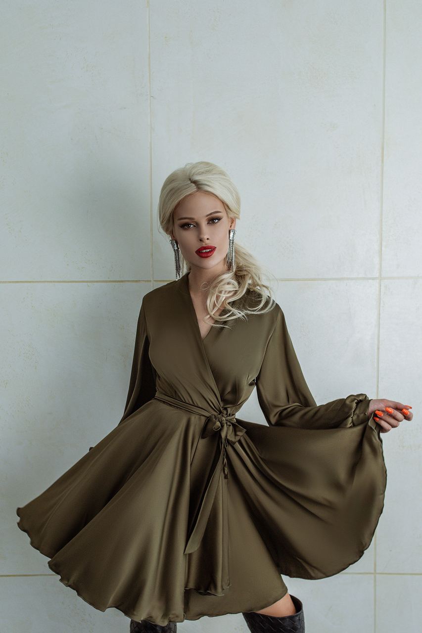 Silk Dress Mini A-line Long Sleeve