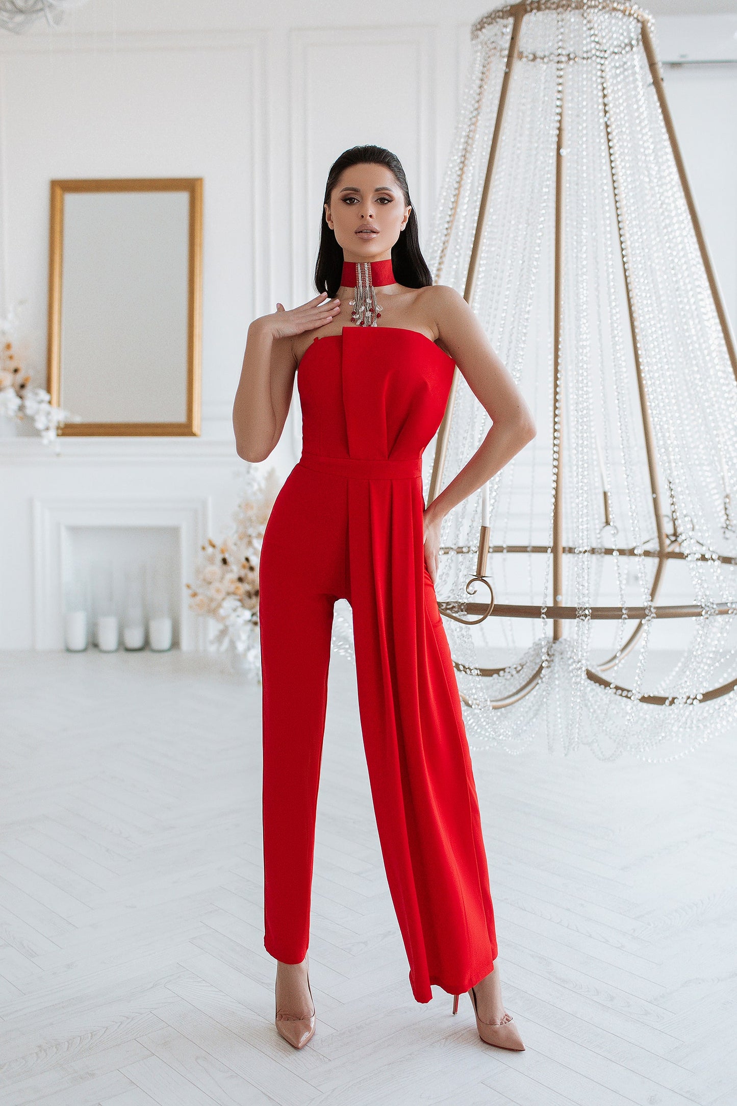 Jumpsuit With Corset And High Waisted Skinny Pants Decorated With Bow In Front