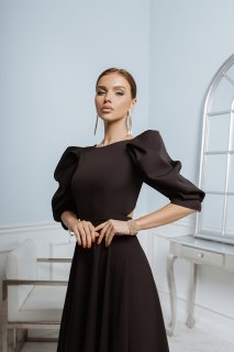 Backless Puff-Sleeve Midi Dress