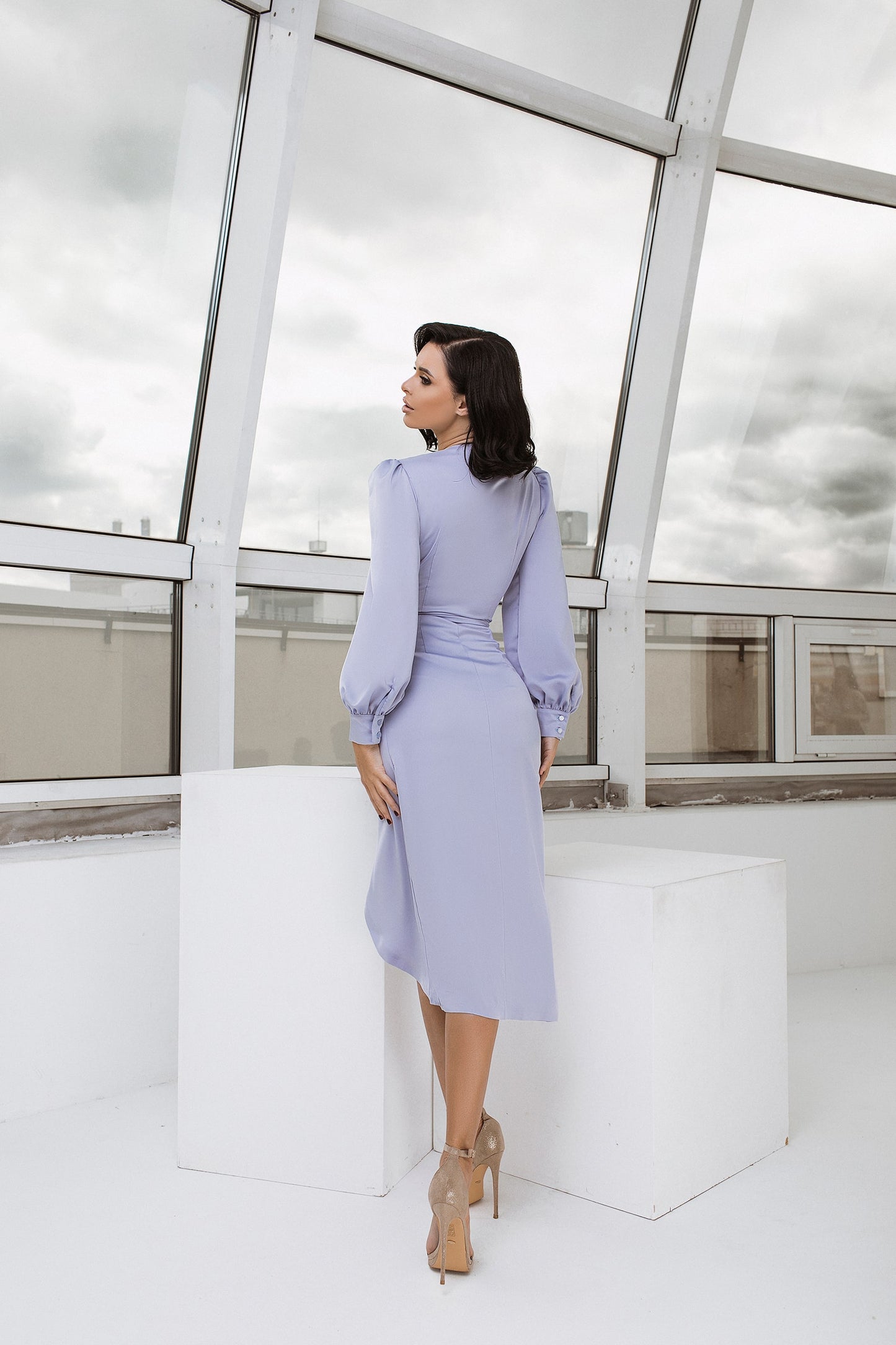 Wrap Long Sleeve Midi Dress