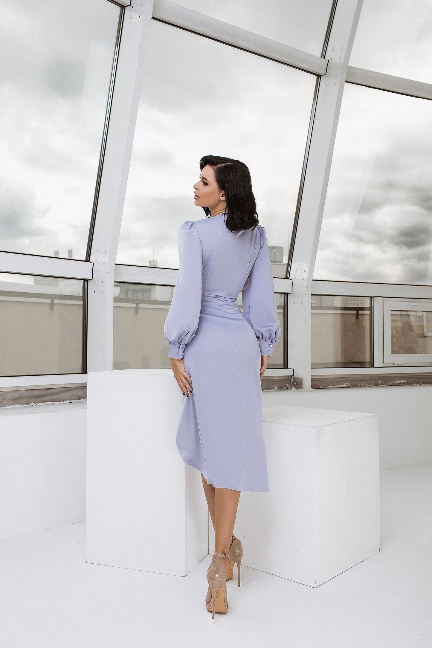 Wrap Long Sleeve Midi Dress