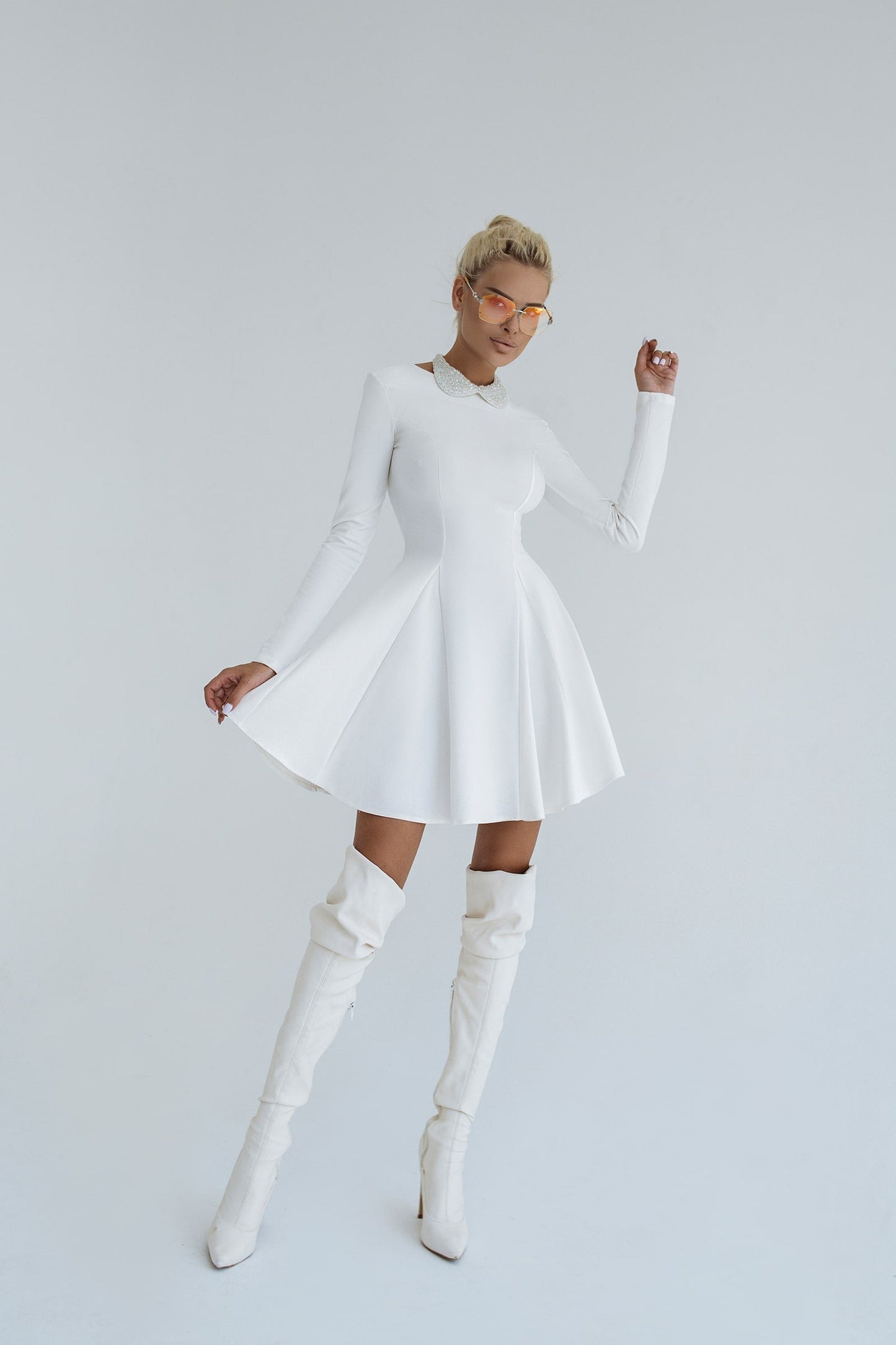Knitted Fabric Dress Mini A-line Long Sleeve