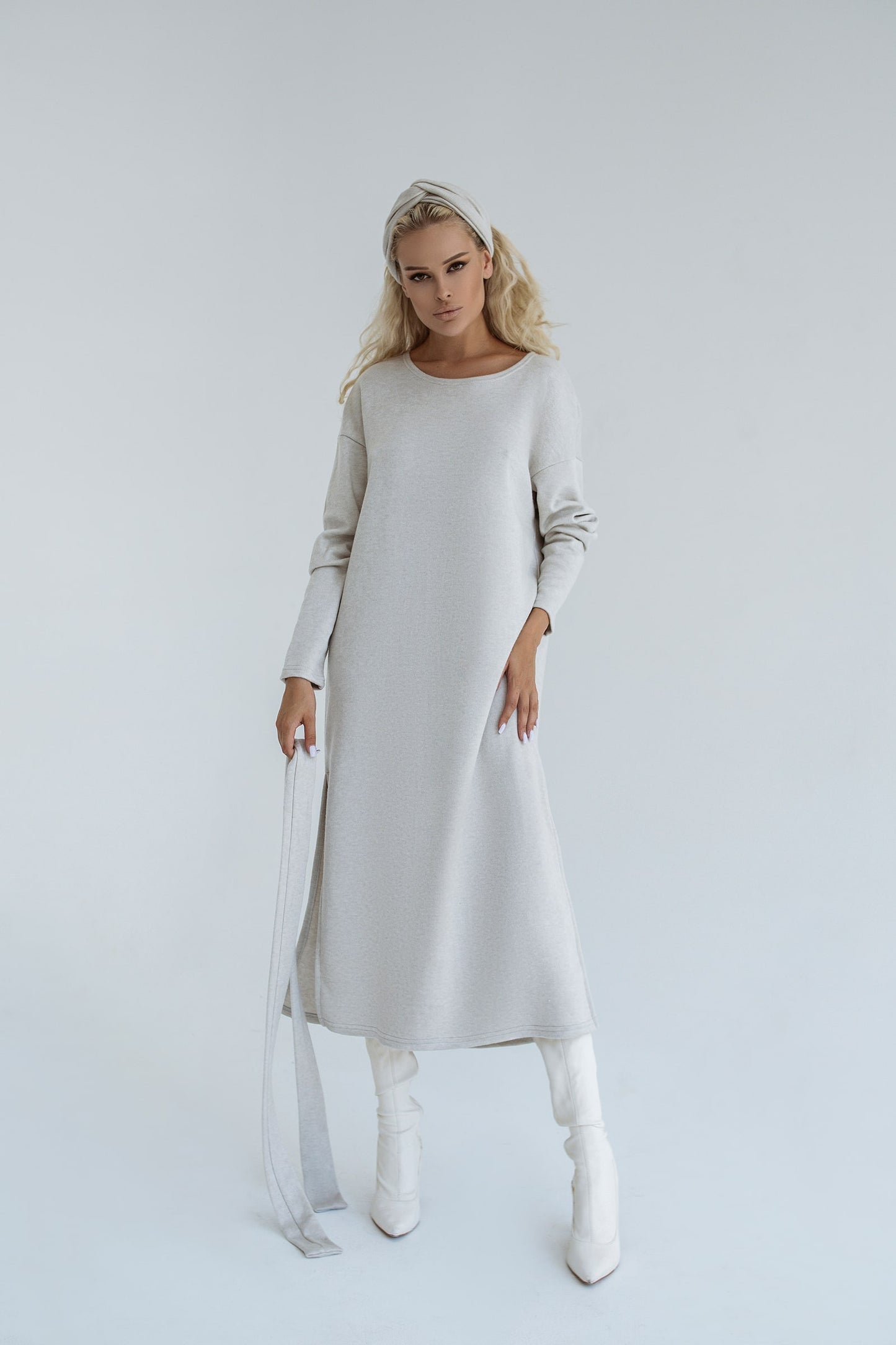 Angora Dress Midi A-line Long Sleeve
