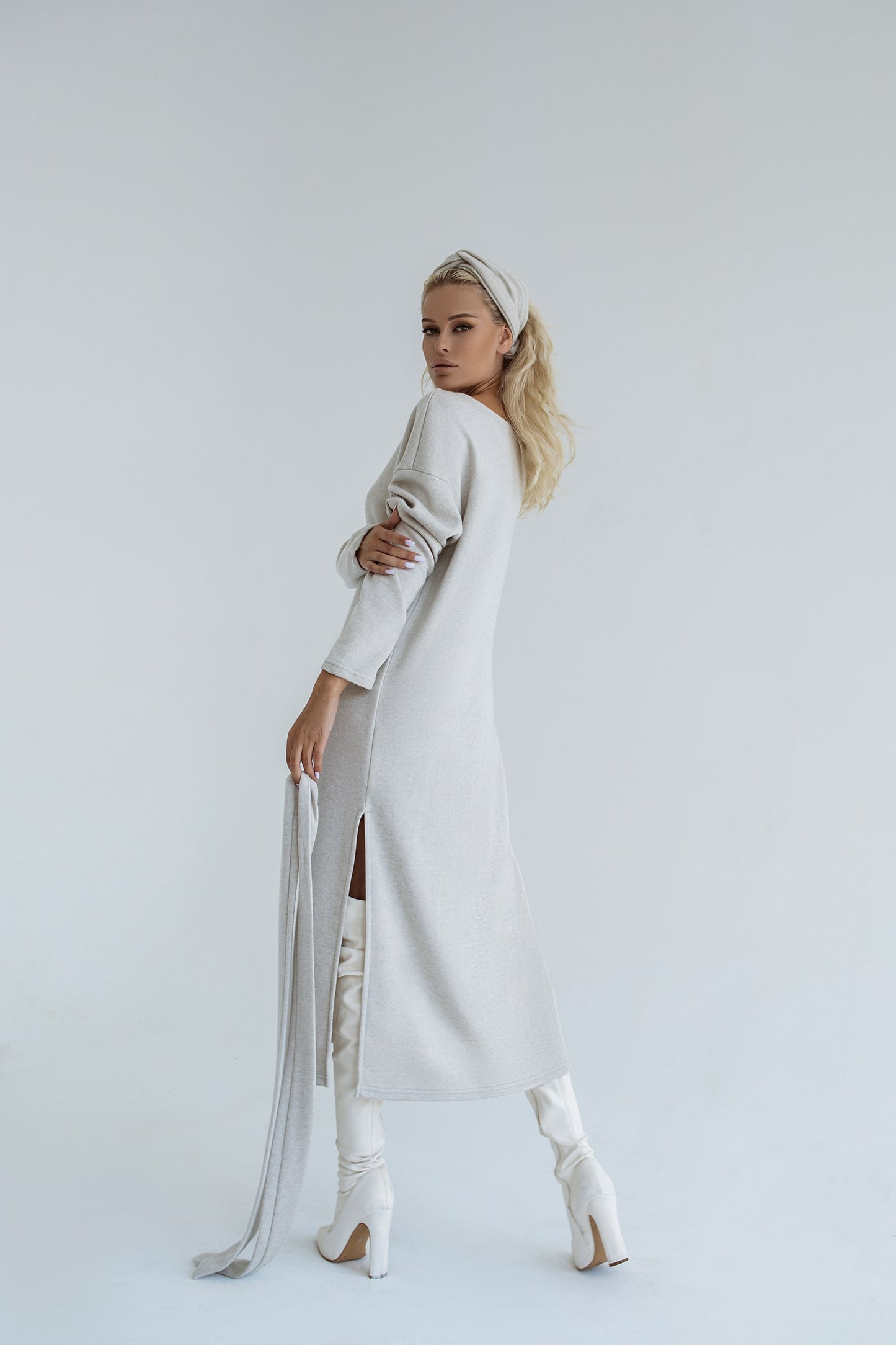 Angora Dress Midi A-line Long Sleeve