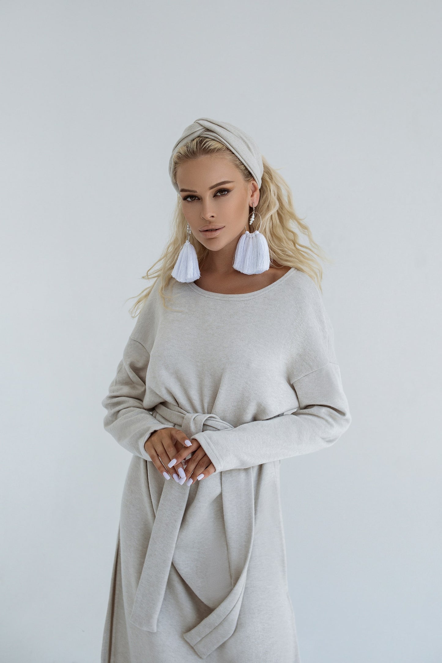 Angora Dress Midi A-line Long Sleeve