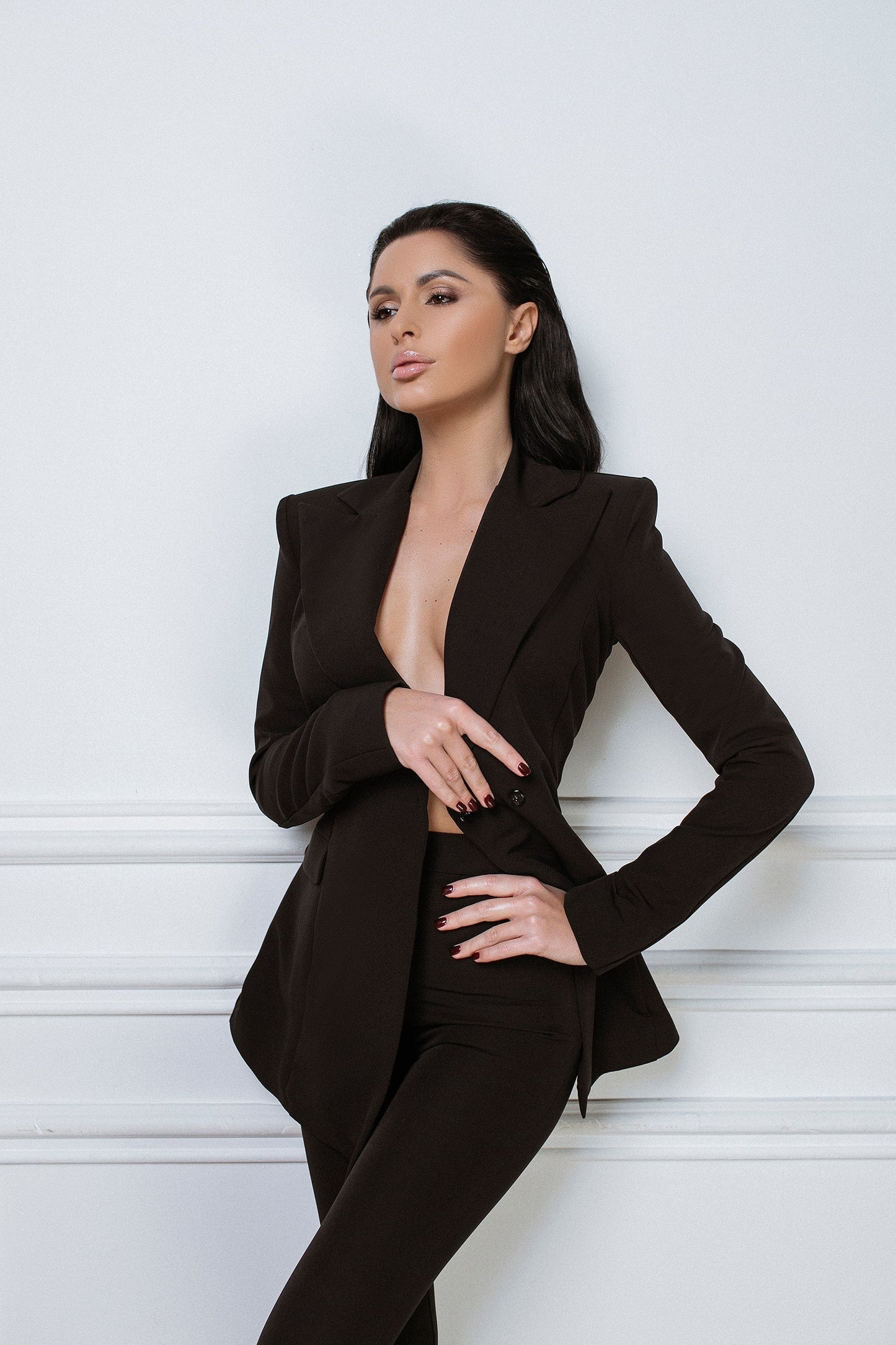2-Piece Formal Pantsuit With Deep V Jacket