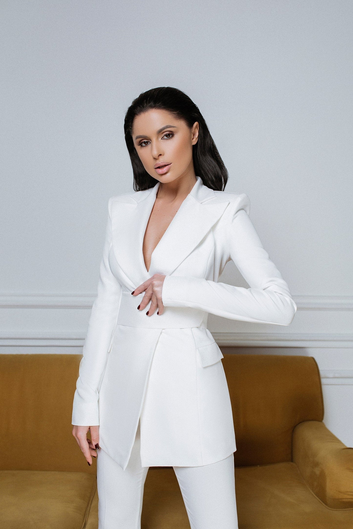 2-Piece Formal Pantsuit With Deep V Jacket