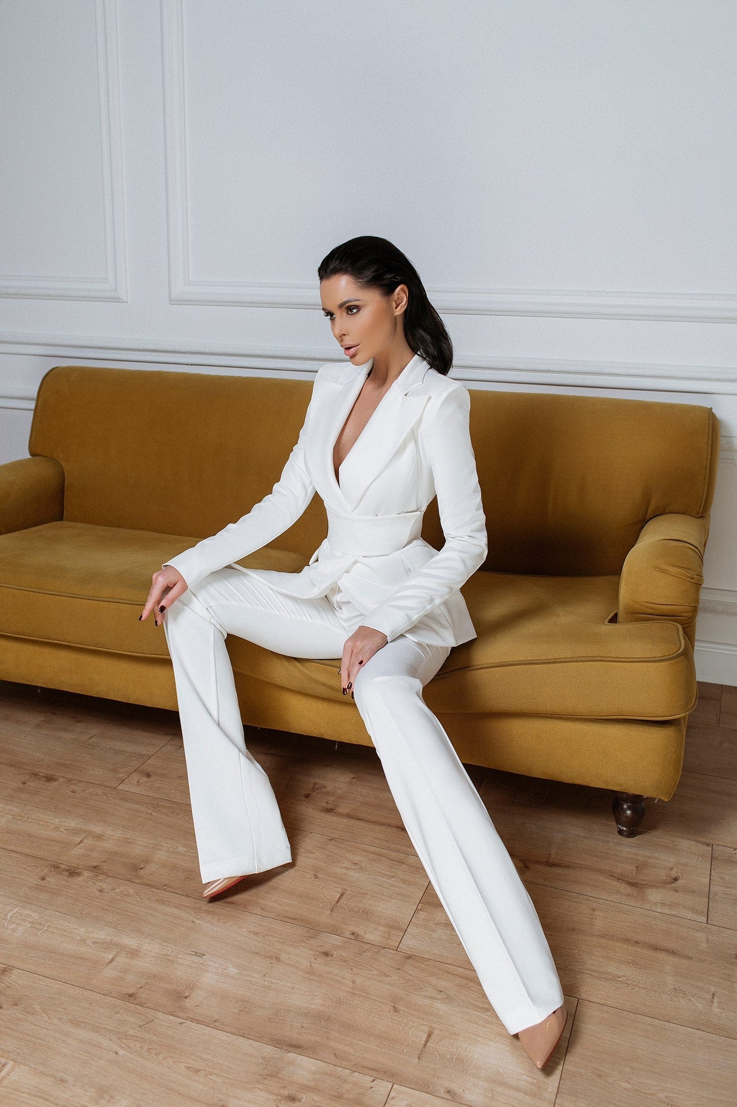 2-Piece Formal Pantsuit With Deep V Jacket
