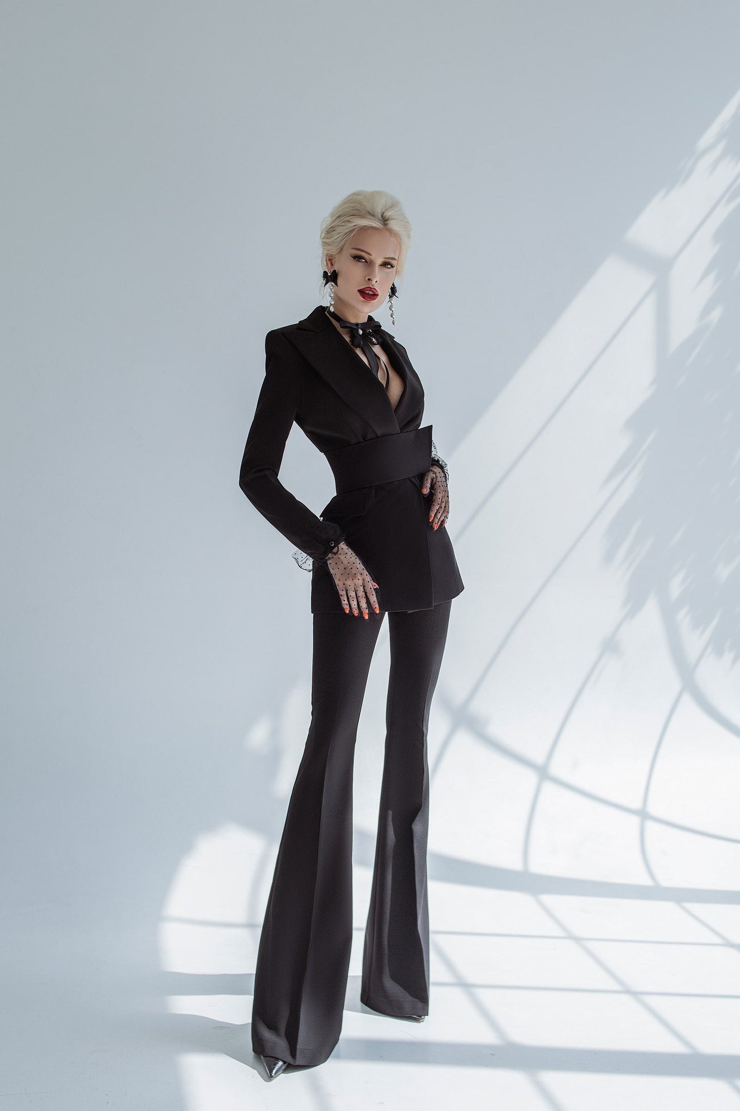 2-Piece Formal Pantsuit With Deep V Jacket