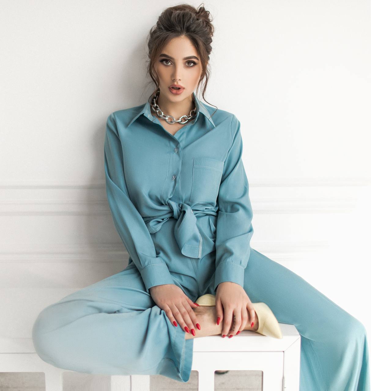 Shirt & High Waist Pants 2-Piece Set