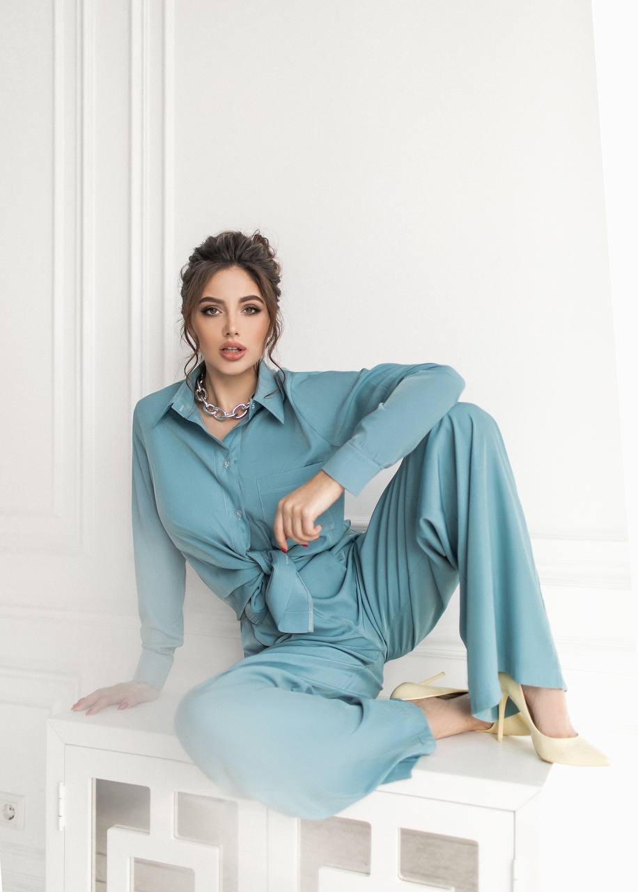 Shirt & High Waist Pants 2-Piece Set