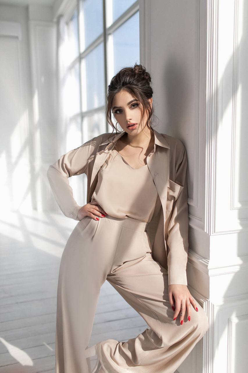 Shirt & High Waist Pants 2-Piece Set