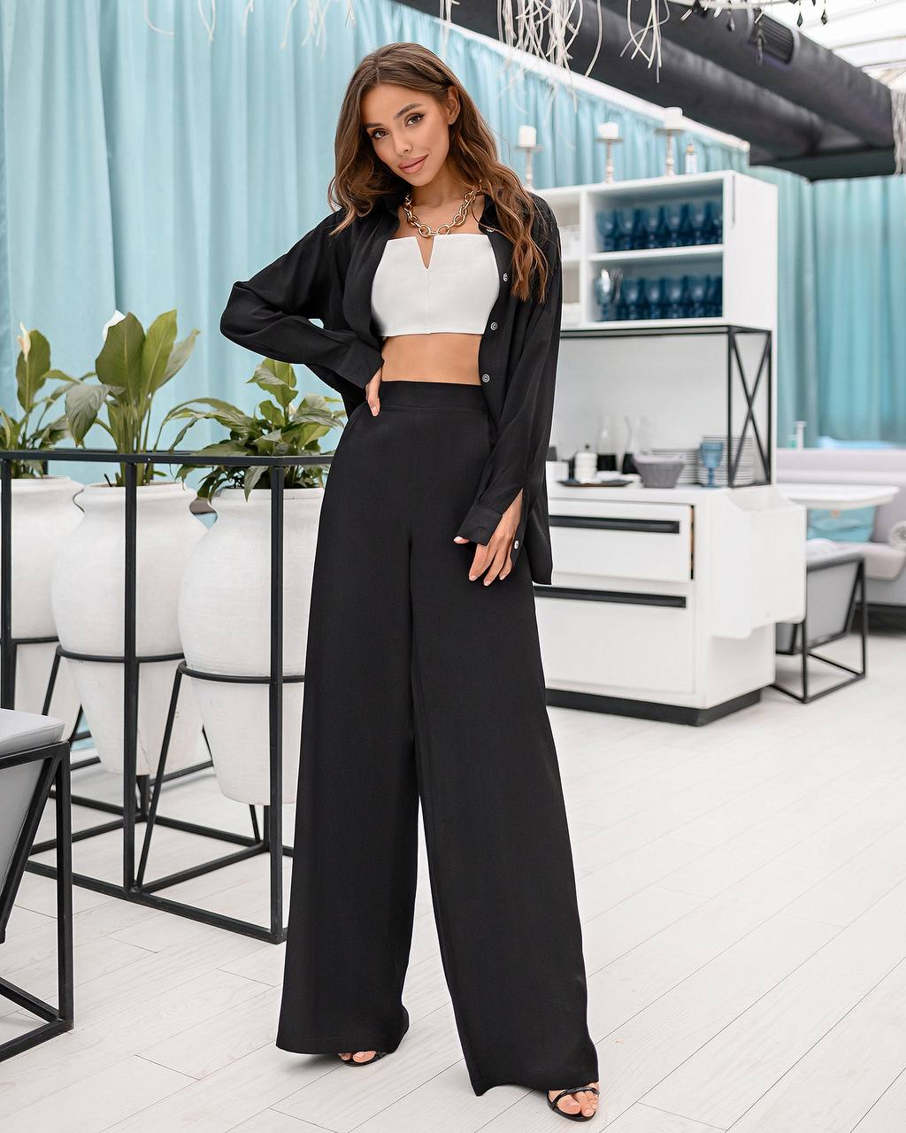 Shirt & High Waist Pants 2-Piece Set