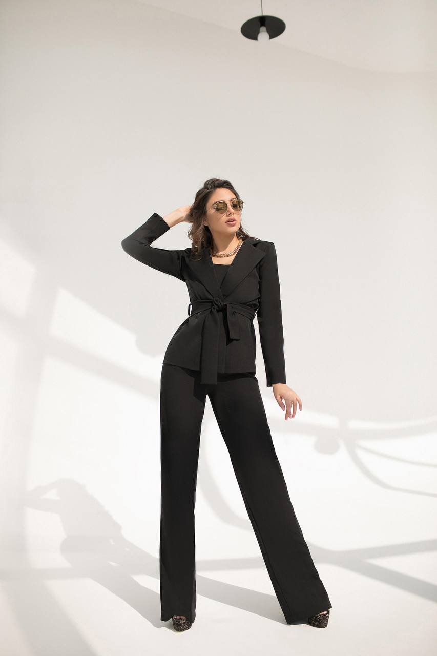 Belted Wide-Leg Suit 3-Piece