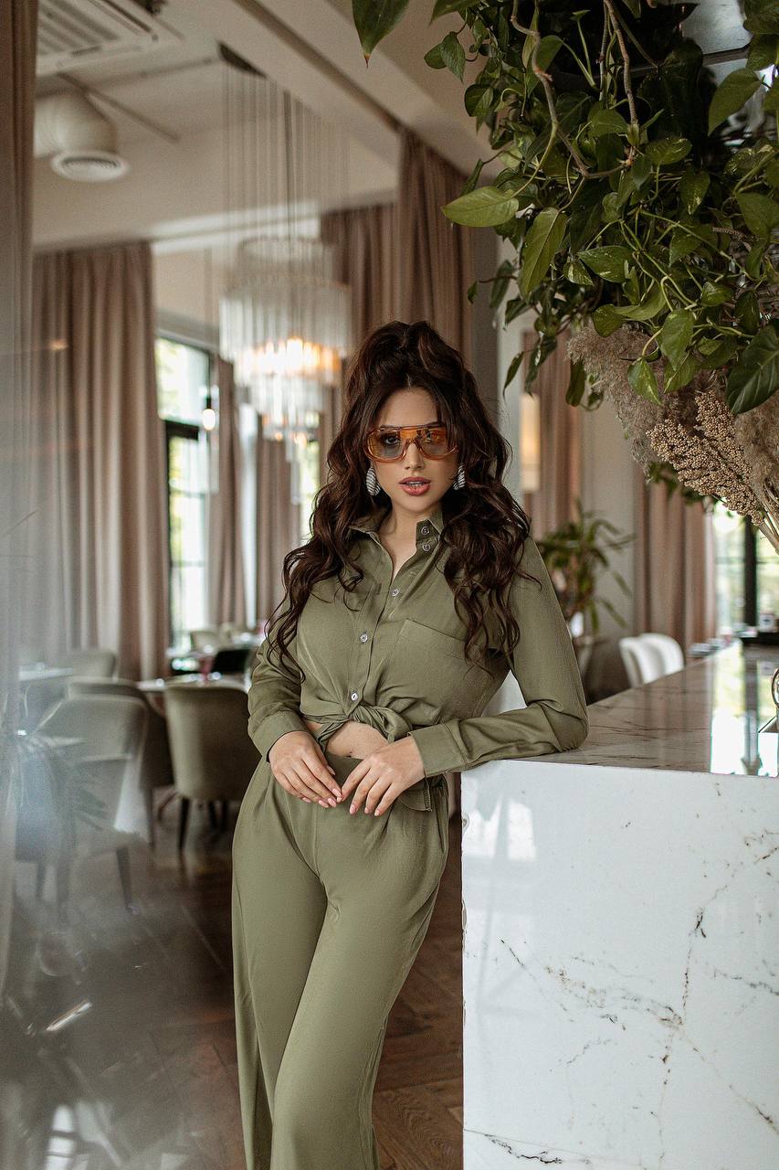 Shirt & High Waist Pants 2-Piece Set