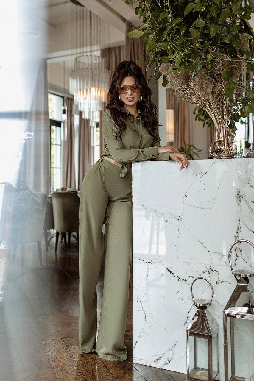 Shirt & High Waist Pants 2-Piece Set