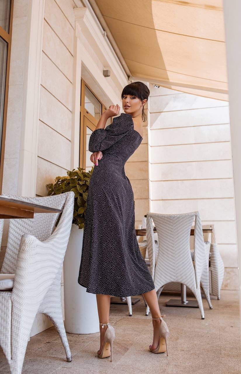 Print Midi Dress with Long Sleeve