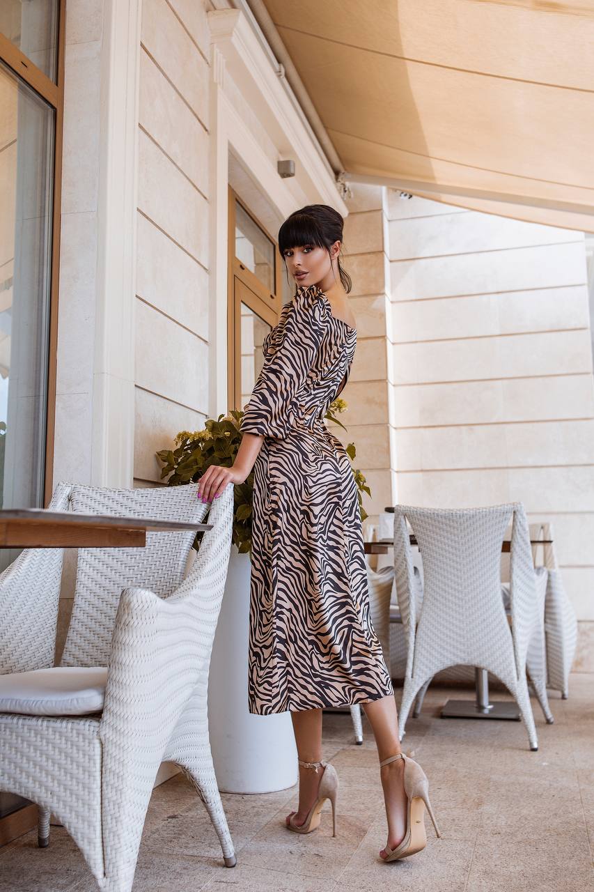 Print Midi Dress with Long Sleeve