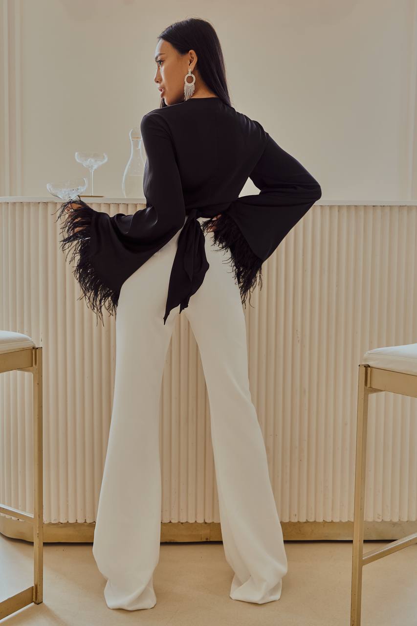 Silk Feather Sleeve Blouse