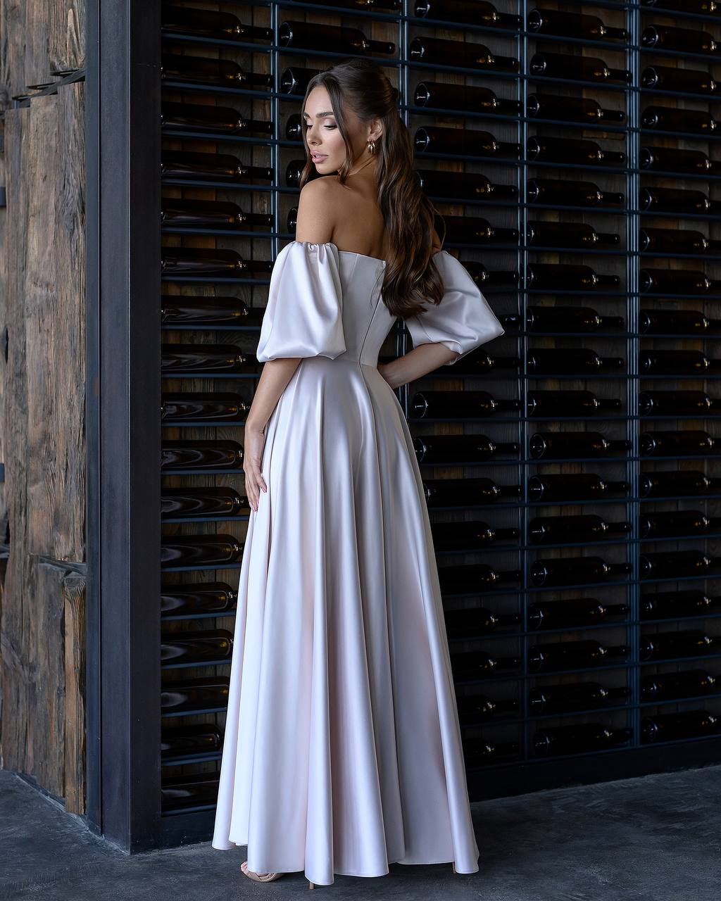 Bridal Satin Puff-Sleeve Maxi Dress