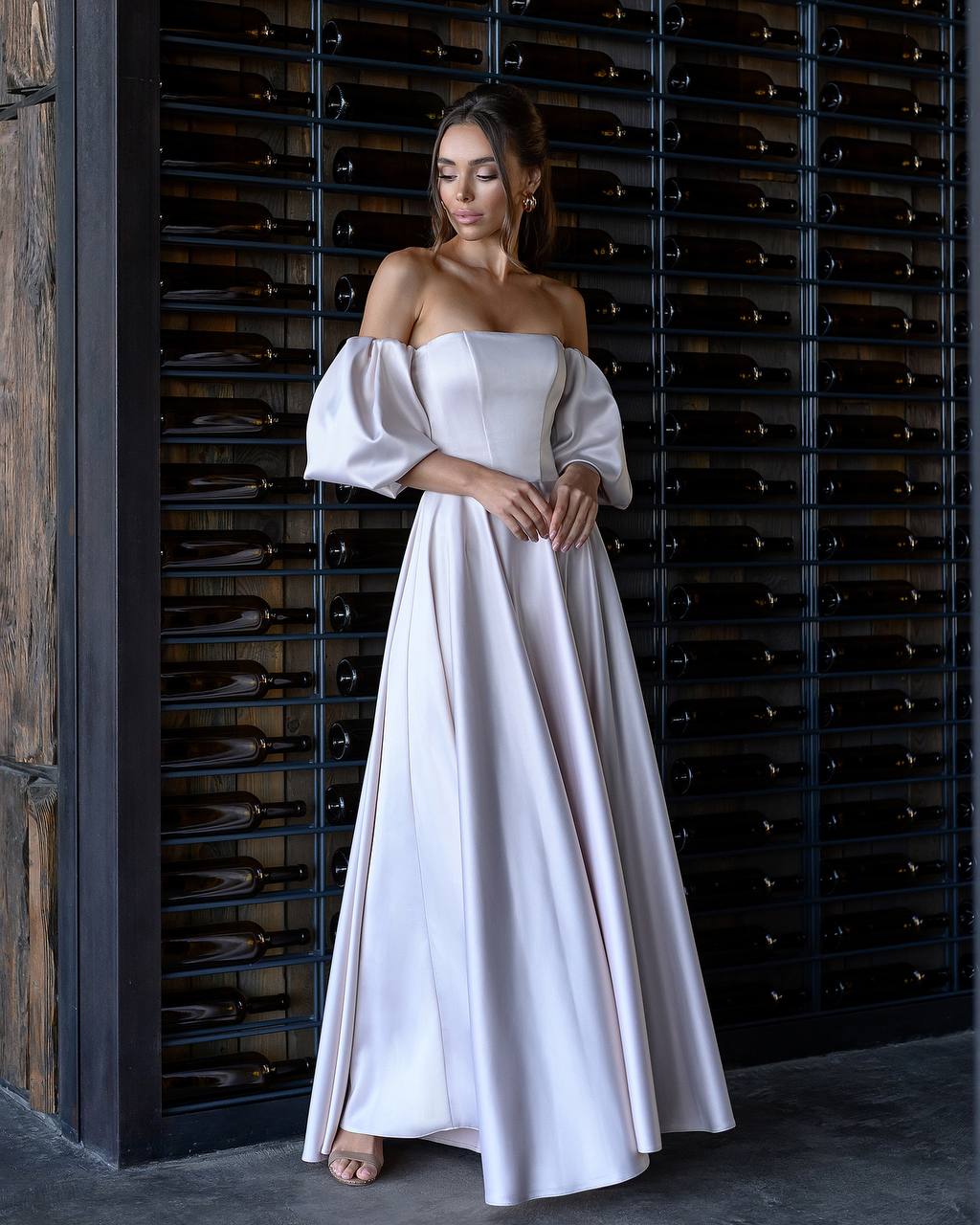 Bridal Satin Puff-Sleeve Maxi Dress