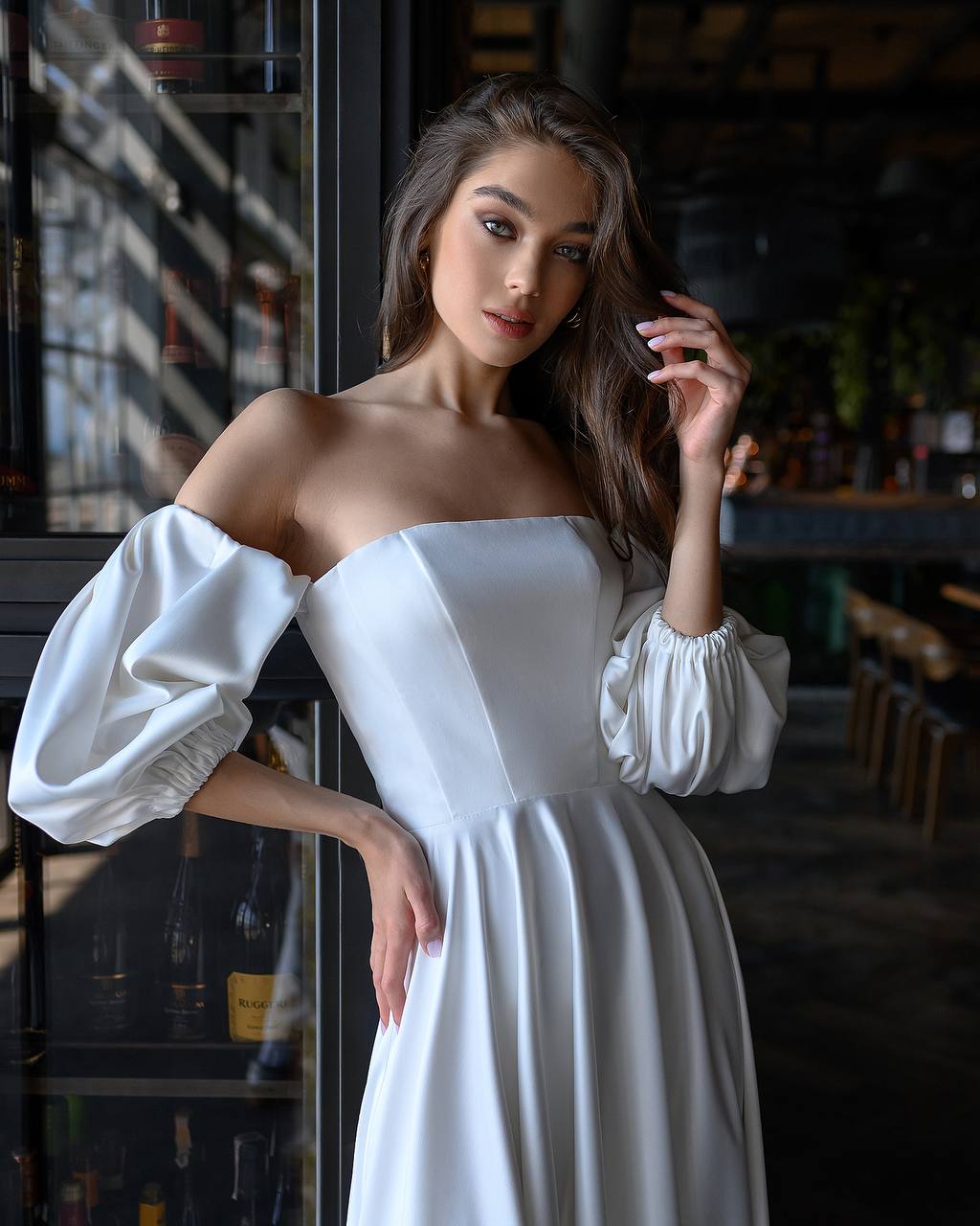 Bridal Satin Puff-Sleeve Maxi Dress