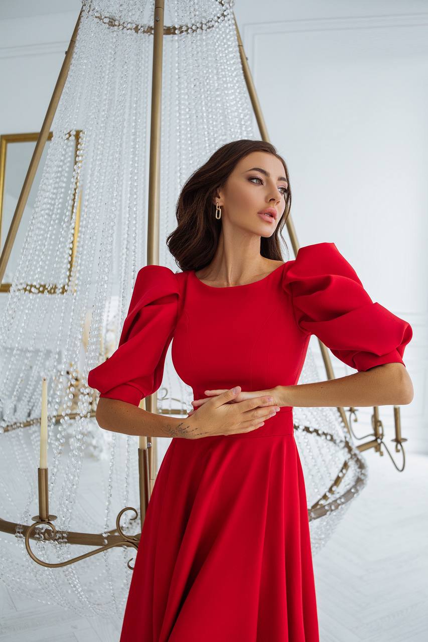 Backless Puff-Sleeve Midi Dress