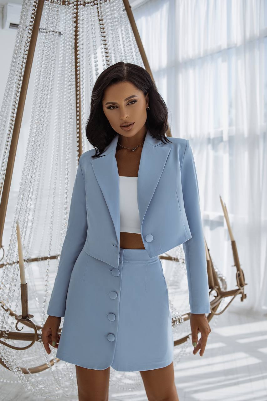 Crop Jacket Skirt Suit 2- Piece