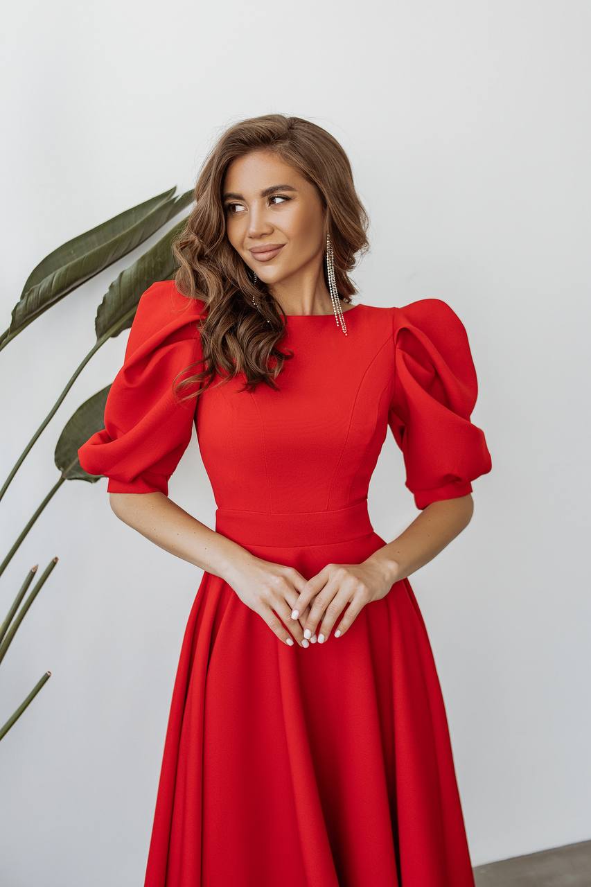 Backless Puff-Sleeve Midi Dress