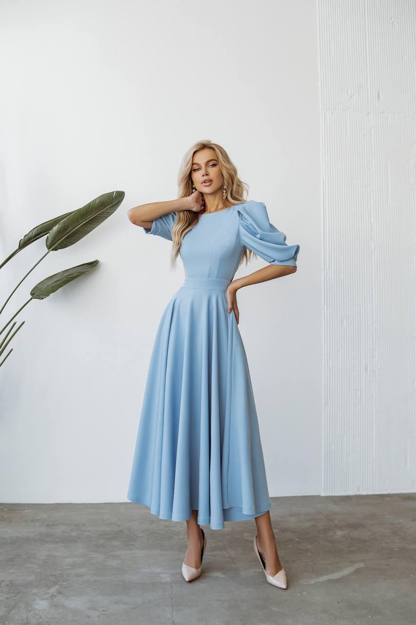 Backless Puff-Sleeve Midi Dress