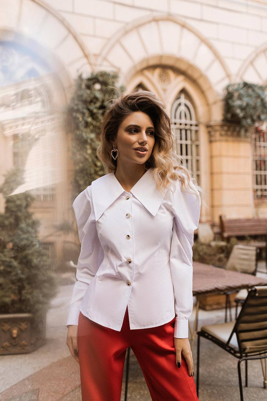Puff Sleeve Collared Blouse