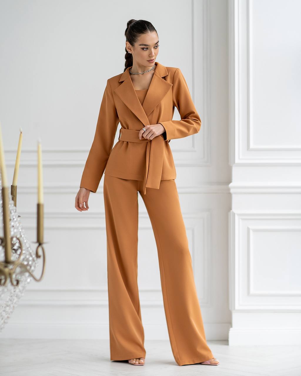Belted Wide-Leg Suit 3-Piece