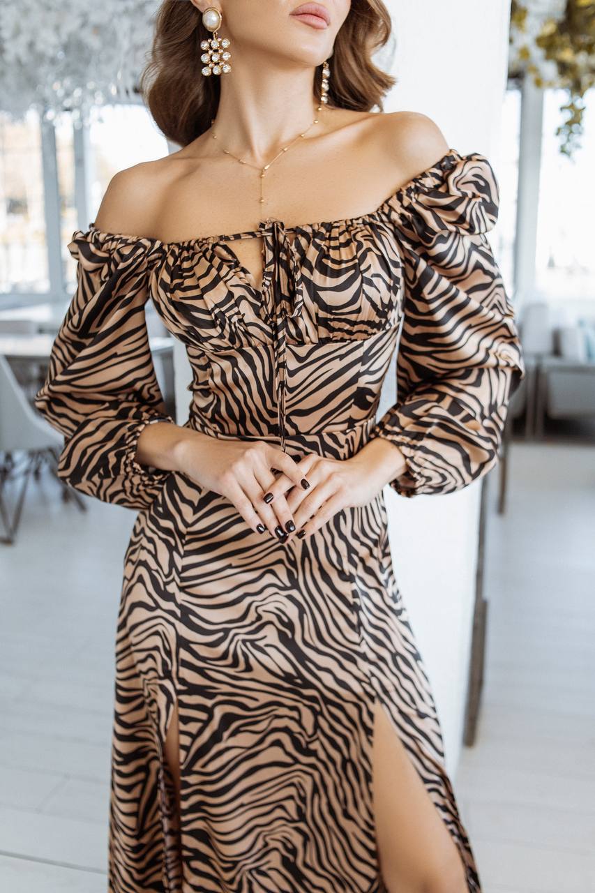 Print Midi Dress with Long Sleeve